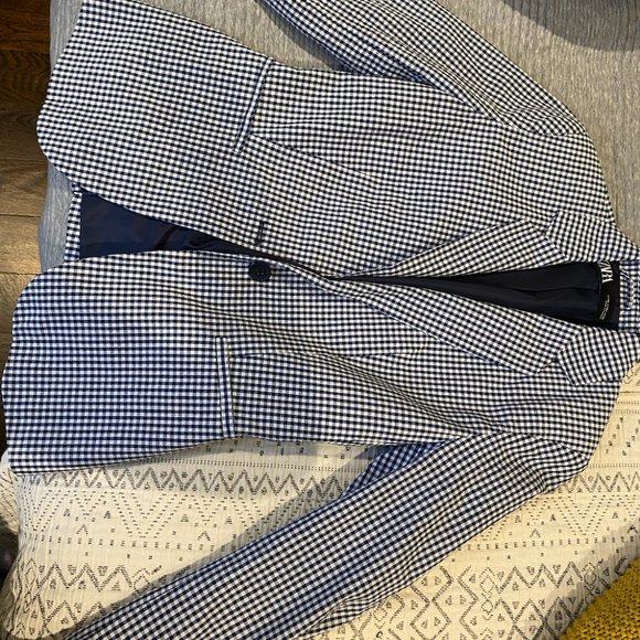 ZARA women's checkered blue and white suit - Picture 2 of 6